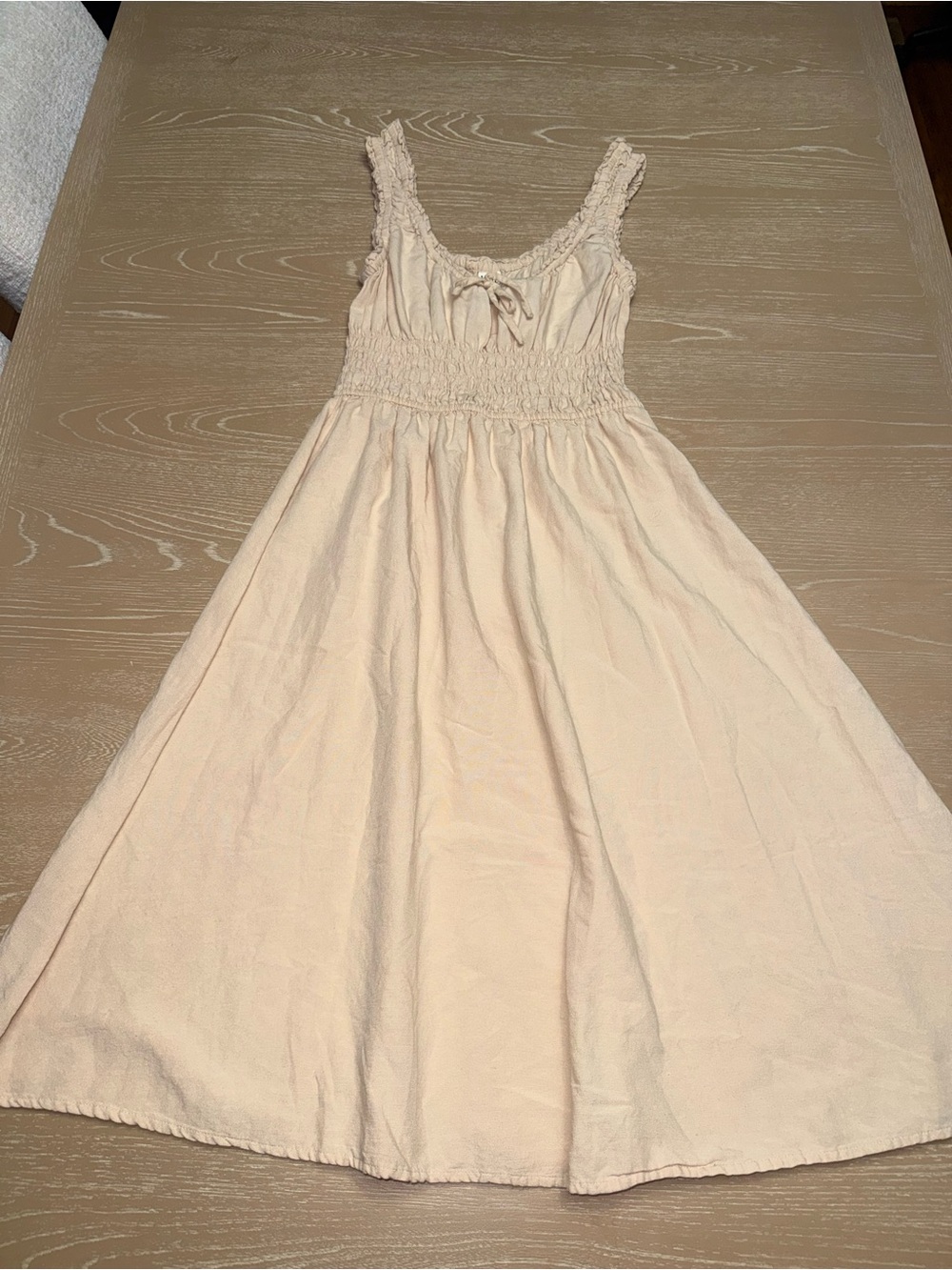 Bila Pale Cream Smocked Midi Dress with Ruffle Straps